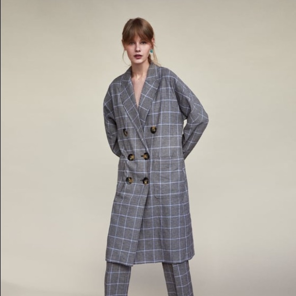 Zara Women Double Breasted Jacket Coat Houndstooth